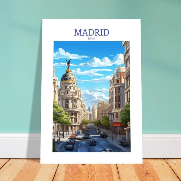 Sol en las calles de Madrid Póster de viaje Arte de pared Madrid España Colgante de pared Decoración del hogar Amantes del arte de Madrid Póster de arte de pared regalo España