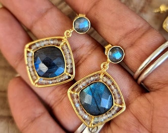 Stunning Labradorite Dangle Drop Earrings, 925 Sterling Silver Labradorite Hook Earring, Silver Dangle Earring, labradorite jewelry