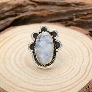 Elegant Moonstone Silver Ring, Handmade Boho Ring, Vintage Style Jewelry, Rainbow Moonstone Gift for Her, valentine gifts