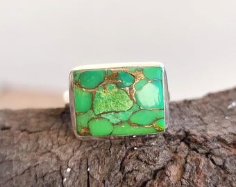 Anel vintage em cobre verde com turquesa, anel de turquesa, anéis de turquesa para mulheres, anel com pedra preciosa, presente para ela, anéis de turquesa