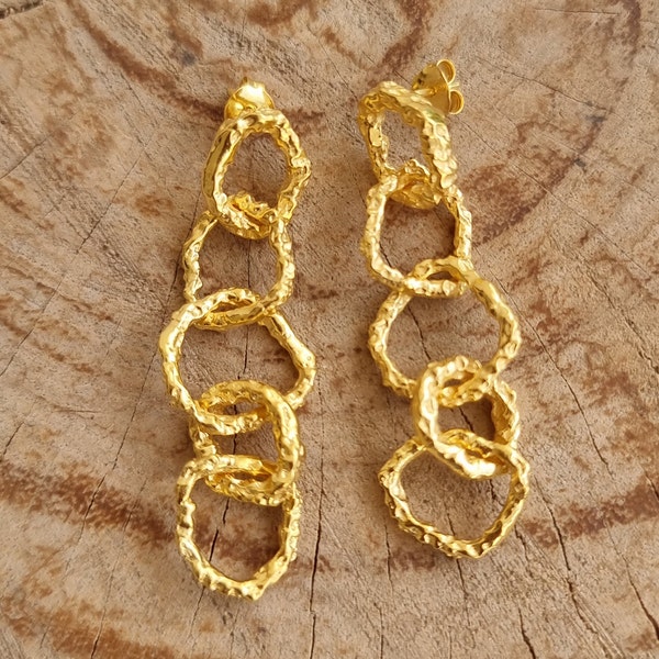 18k Gold Bamboo Custom earrings, Organic Shaped Hoop Drop Earrings, Short Nickel Free Silver Dangle Earrings, Hammered Everyday Jewelry Gift