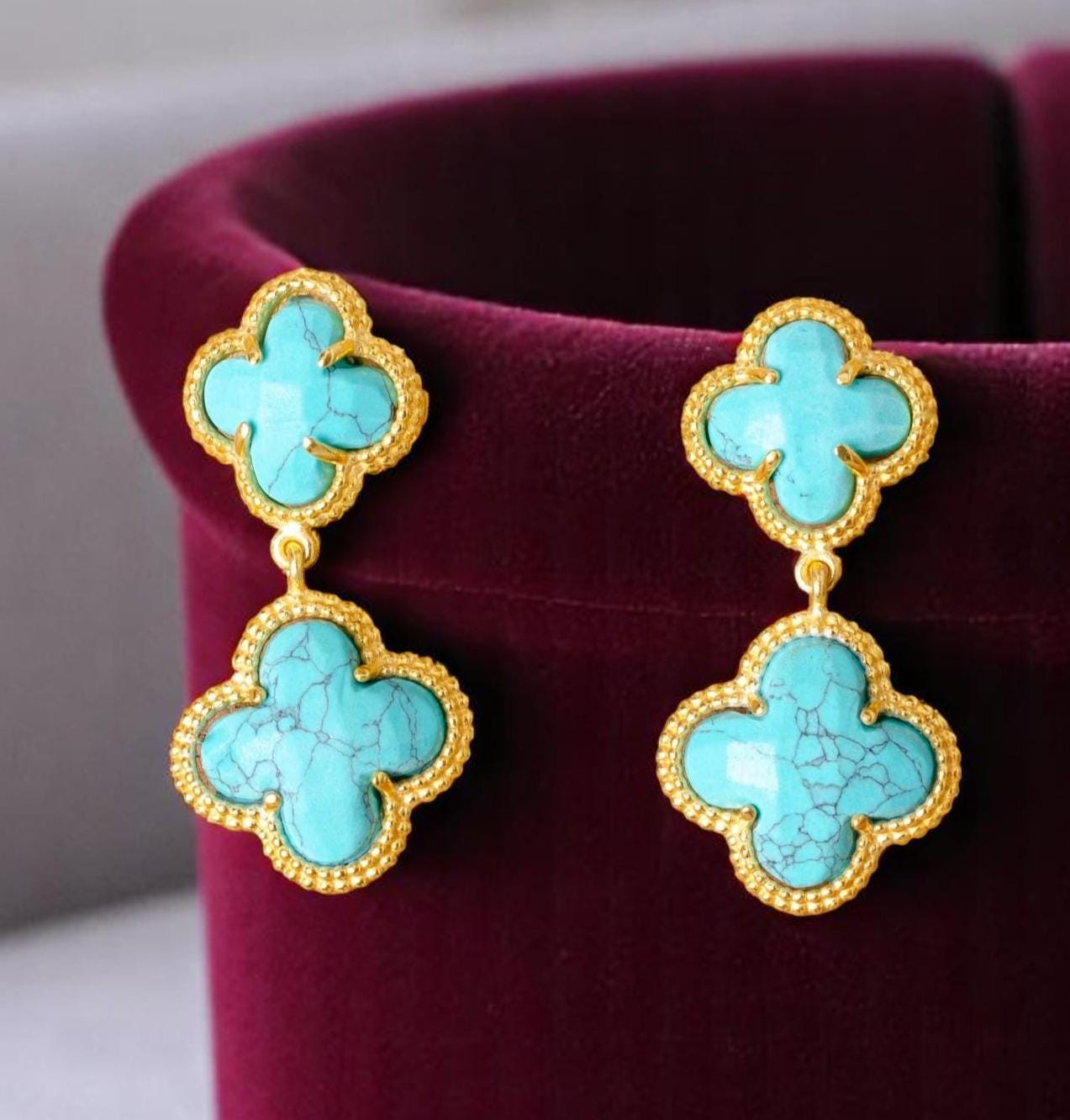 Turquoise Earrings Cluster Jewelry gift for her, Statement Silver Dangle Earrings Wedding gift for her birthday gift, valentine gifts