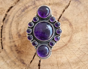 Natural Amethyst Ring, Boho Hippie Ring, Purple Stone Ring, Raw Stone Ring, Antique Boho Jewelry,  Birthstone Ring-Amethyst Engagement Ring