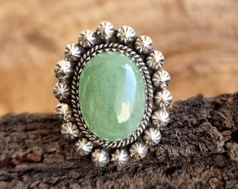 Natural Green Kyanite Ring, Oval Kyanite Silver Bold Ring