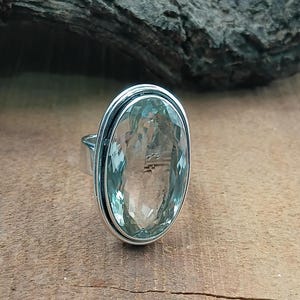 Big Green Amethyst Statement Ring, Oval Cut Green Amethyst Ring in Silver, Elegant Huge Rare Fine Ring, Gemstone unisex ring