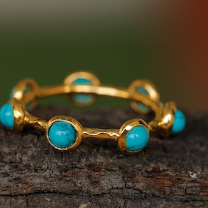 Trendy Turquoise Stacking Band, Elegant Gold Band, Perfect Gift Idea, Eternity Band, Gold Wedding Band,  Art Deco Band, turquoise rings