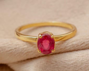 14k Gold Ruby Ring for Women • Classic Solitaire Ruby Ring • Natural Ruby Jewelry • July Birthstone • Engagement or Promise Ring