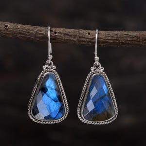 Labradorite 925 Sterling Silver Gemstone Designer 1 PAIR Hook Earring,  November Birthstone, 2 Stone Earring, labradorite jewelry