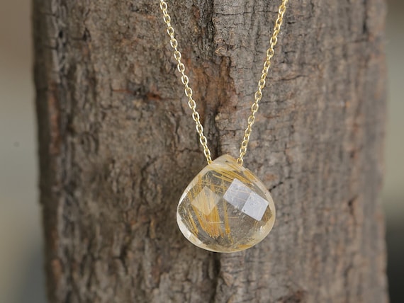 Rutilated Quartz Necklace, Golden Rutilated Quartz Pendant