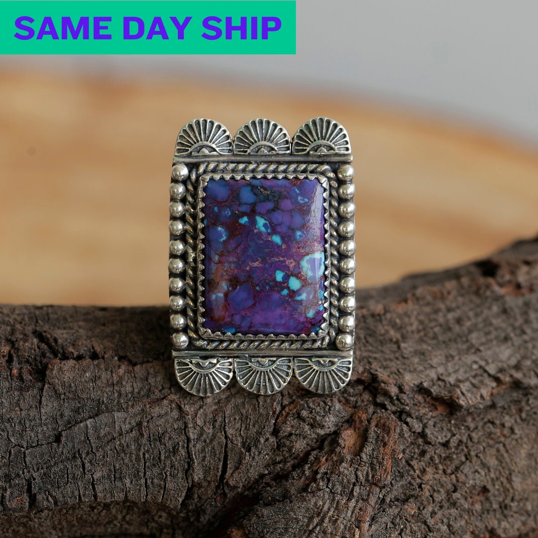 Lila Türkis Ring, Silber Oxidize Türkis Ring, Einzigartiger Handgefertigter Schmuck, Perfekter einzigartiger Schmuck, Türkis Ringe für Frauen