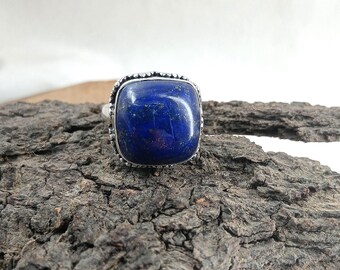 Schitterende ring met lapis lazuli, statement ring van 925 sterling zilver, ring met natuurlijke edelsteen, boho sieraden, cadeau voor haar