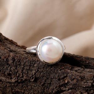 Pearl Ring Sterling Silver | Dainty Freshwater Pearl Ring | June Birthstone Jewelry | Minimalist Ring Gift for Her | Promise Ring