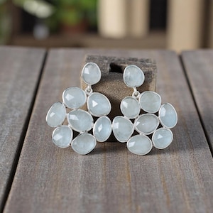 Natürliche Aquamarine 925 Sterling Silber raue Ohrringe Geschenk für sie handgemachte Ohrringe baumeln Ohrring für Frauen Alltag Statement Ohrringe