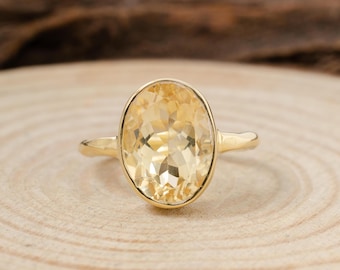 Genuine Oval Yellow Citrine Ring, Gold Citrine Ring, 18K Gold Vermeil Sterling Silver Stacking Ring, November Birthstone, valentine gifts