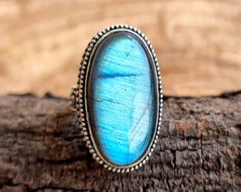 Labradorit Ring, 9 US Ring Handmade Ring 925 Sterling Silber Ring, Einzigartige Vintage Stil Labradorit Ring, Einzigartige Design Ring