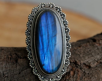 Beeindruckender Labradorit Ring, handgemachter Labradorit Ring, Luxus Labradorit Statement Ring, blauer Edelstein Ring,