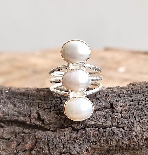 Three Stacked Pearl Ring Three Stacked Pearl Ring