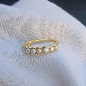18k Gold Plated Dainty White Pearl Gold Band, Pearl Gold Ring- Stunning Wedding & Engagement Ring, valentine gifts