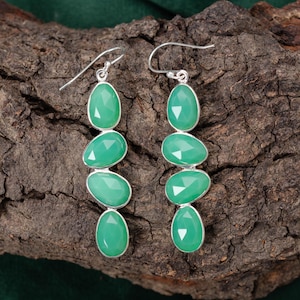 Green Chalcedony Earrings, Handmade Gemstone Earrings Jewelry, Bohemian Earrings, Green Chalcedony Jewelry, Valentine Day Gifts