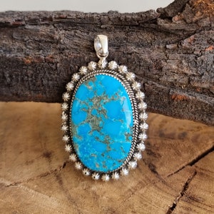 Turkoois hanger, 925 sterlingzilveren hanger, turquoise edelsteen ketting, handgemaakte zilveren sieraden, turquoise sieraden, cadeau voor haar moeder