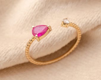 14K gouden roze robijnring – natuurlijke edelsteen, elegante handgemaakte sieraden, cadeau voor haar - sierlijke elegante sieraden