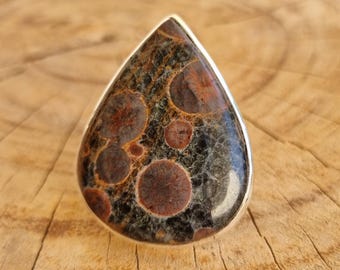 Natürlicher Erdnuss-Obsidian 925er Sterlingsilberring, Obsidianschmuck, handgefertigter Boho-Ring, Geschenk für sie, Valentinstag
