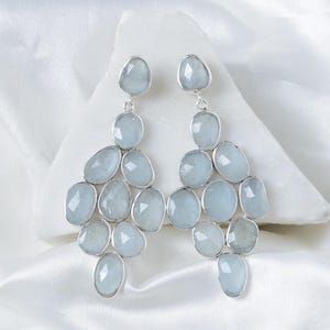Natürliche Aquamarine 925 Sterling Silber raue Ohrringe Geschenk für sie handgemachte Ohrringe baumeln Ohrring für Frauen Alltag Statement Ohrringe