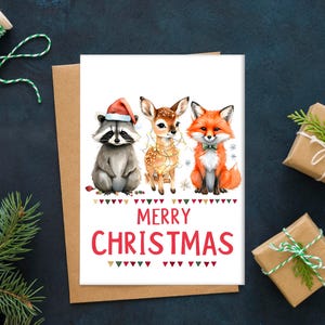 Carte de voeux de Noël, Carte de Noël, Carte d'animal fantaisiste, Carte des fêtes, Carte de Noël renard, Carte de Noël imprimable