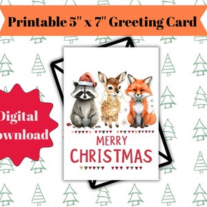 Carte de voeux de Noël, Carte de Noël, Carte d'animal fantaisiste, Carte des fêtes, Carte de Noël renard, Carte de Noël imprimable
