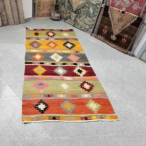 4x8 kilim, Turkish kilim rug, Older kilim, Bohemian kilim rug, Vintage kilim rug, Historical kilim rug, Handmade kilim rug, 3.6 x 8.0 ft.