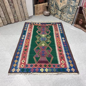4x7 kilim, Turkish kilim rug, Older kilim, Bohemian kilim rug, Vintage kilim rug, Historical kilim rug, Handmade kilim rug, 4.4 x 6.6 ft.