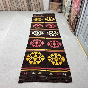 4x11 kilim, Older kilim, Bohemian kilim rug, Vintage kilim rug, Turkish kilim rug, Historical kilim rug, Handmade kilim rug, 3.5 x 11.2 ft.