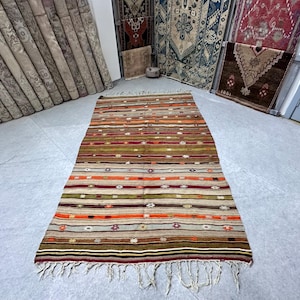 5x8 kilim, Historical kilim rug, Hanmade rug, Older kilim, Oushak rug, Bohemian rug, Vintage kilim rug, Turkish kilim rug, 4.6 x 8.0 ft.