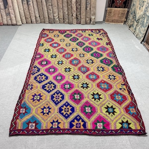 6x10 kilim, Turkish kilim rug, Older kilim, Bohemian kilim rug, Vintage kilim rug, Historical kilim rug, Handmade kilim rug, 5.8 x 10.4 ft.