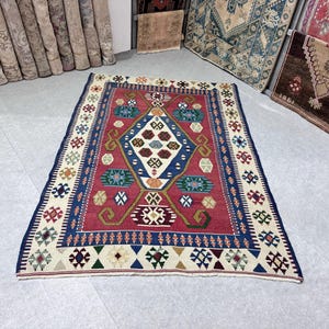 5x7 kilim, Turkish kilim rug, Bohemian kilim rug, Vintage kilim rug, Historical kilim rug, Handmade kilim rug, 4.7 x 6.7 ft.