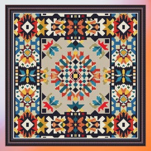 Patchwork, wzór haftu krzyżykowego, wzór geometryczny, sampler, kolory tęczy, nowoczesny haft krzyżykowy, PDF, natychmiastowe pobranie, PATCH75