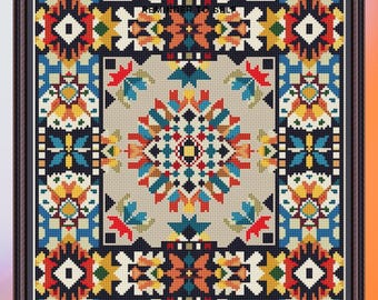 Patchwork, Kreuzstichmuster, geometrisches Design, Sampler, Regenbogenfarben, moderner Kreuzstich, PDF, sofort Download, PATCH75