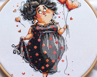 Curvy Fashion Lady Cross Stitch Pattern, Quirky collection, Jobs-Hobbies-Sports, Holidays, PDF, instant download, PRETTY01-3