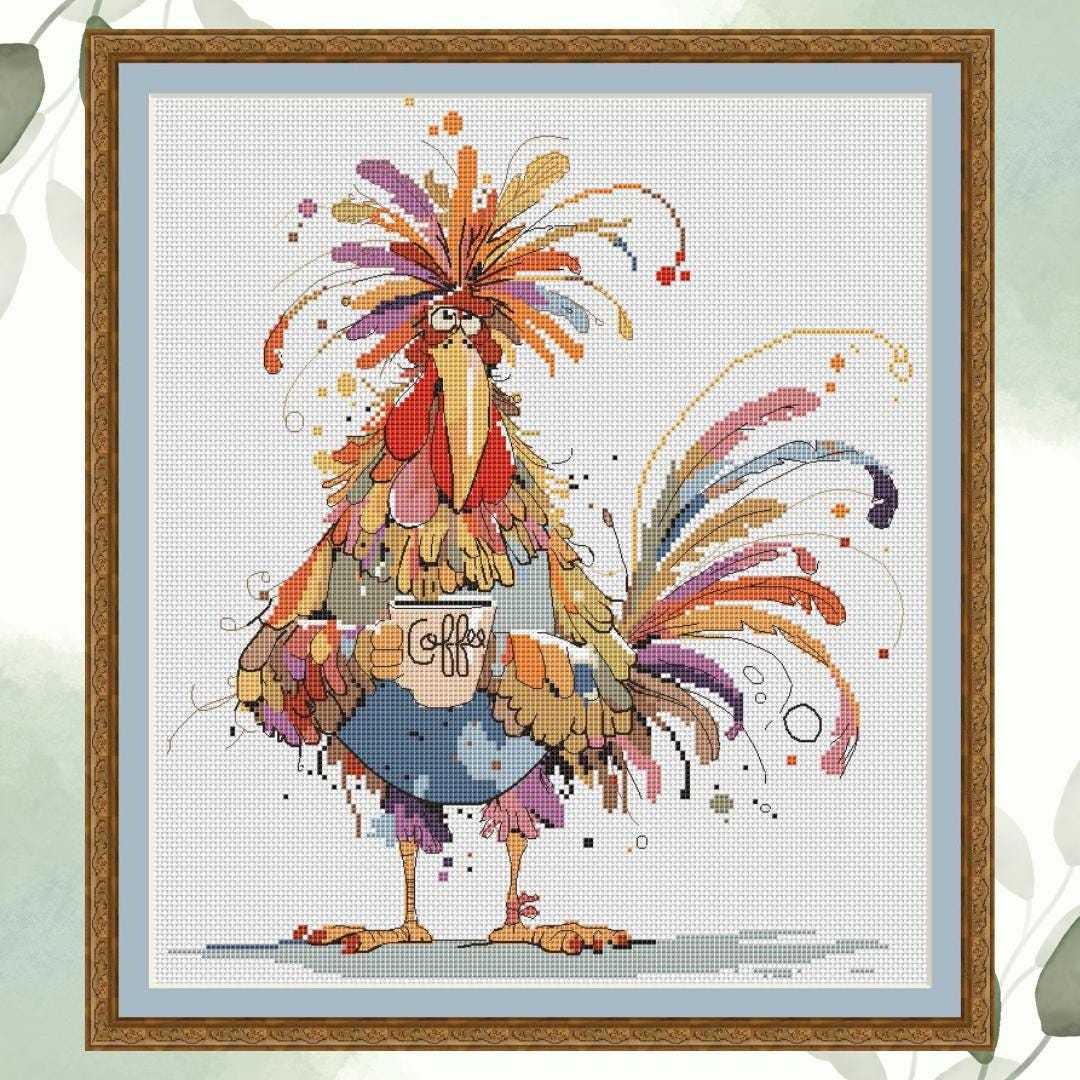 Coffee Time, Rooster, cross stitch pattern, modern cross stitch, PDF, instant download, COQ05