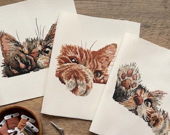 Set of 3 Cute Cat Cross Stitch Pattern, modern cross stitch, PDF, instant download, CAT62