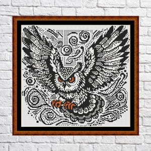 Flaying Owl cross stitch pattern, modern cross stitch, PDF, instant download, BIRD22