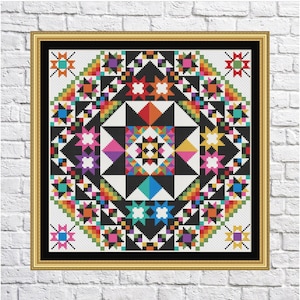 Abstract geometric design cross stitch pattern, Rainbow colors, modern cross stitch, PDF, instant download, PATCH25