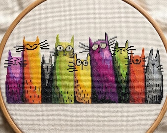 Funny Cats, cross stitch pattern, Bright Modern Nursery Wall Art Chart, , modern cross stitch, PDF, instant download, ANM95-2