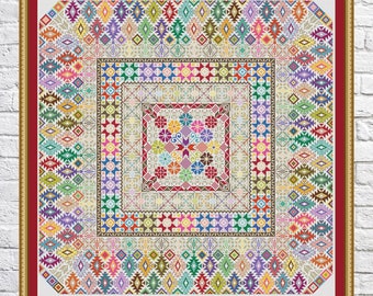 Patchwork, schema punto croce, disegno geometrico, campionatore, colori arcobaleno, punto croce moderno, PDF, download immediato, PATCH61