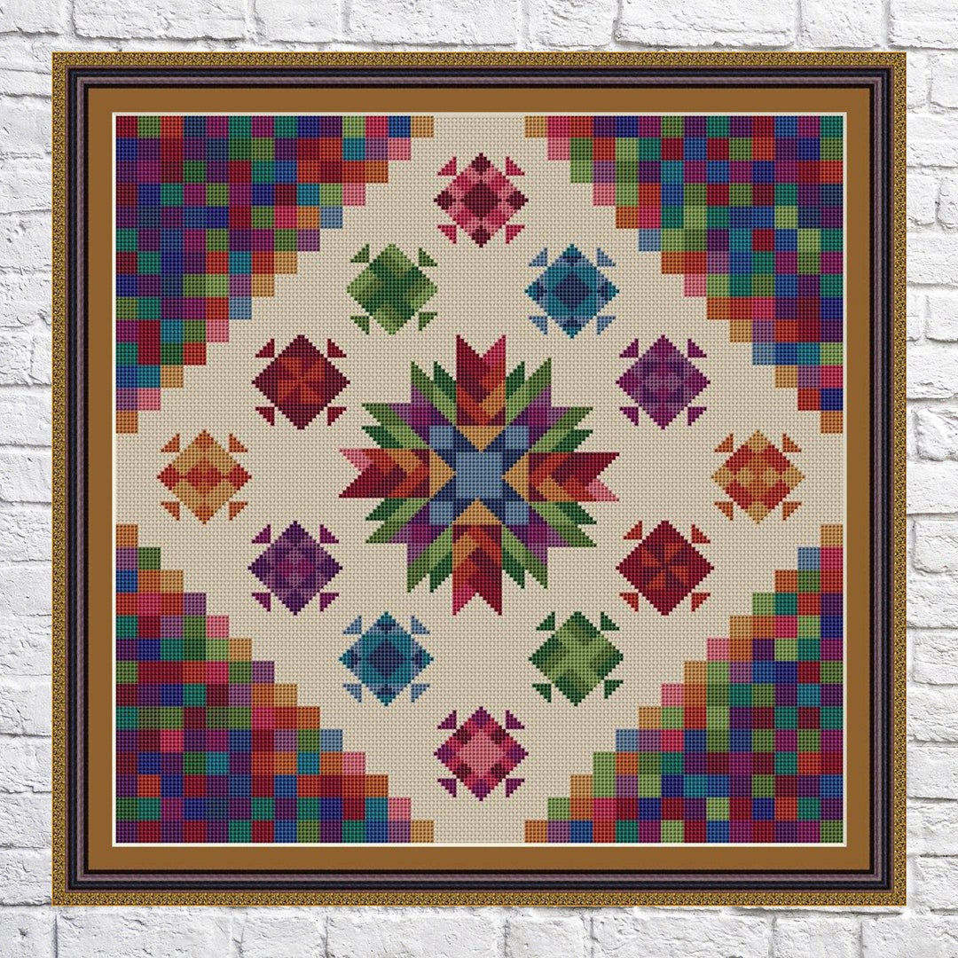 Abstract Geometric Design Cross Stitch Pattern, Rainbow Colors, Modern ...
