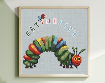 EAT the Rich, kruissteekpatronen, grappige steekpatronen, spreekwoord en citaat, pdf, instant download, PRV64