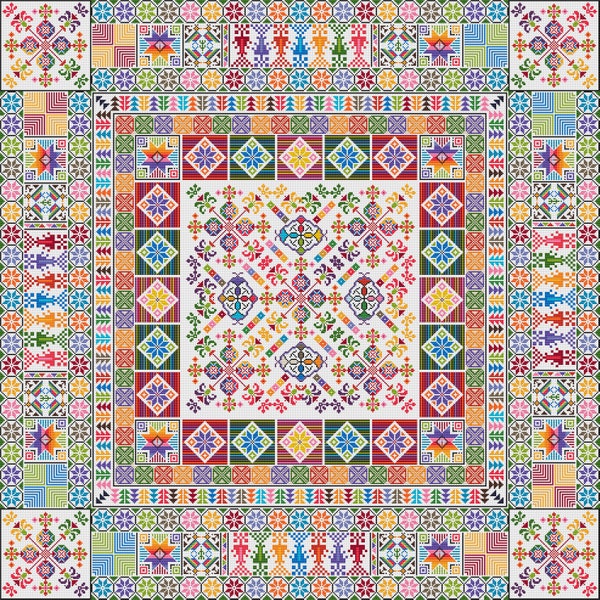 Patchwork, kruissteekpatroon, geometrisch ontwerp, sampler, regenboogkleuren, moderne kruissteek, pdf, instant download, PATCH50