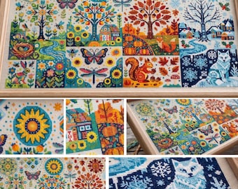 Four Seasons Tree Cross Stitch Pattern PDF | Spring Summer Autumn Winter Sampler | Nature Landscape Counted Cross Stitch | NAT37