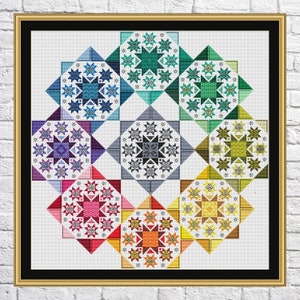 Mandala cross stitch pattern, Geometric design, Rainbow, modern cross stitch, PDF, instant download, PATCH62