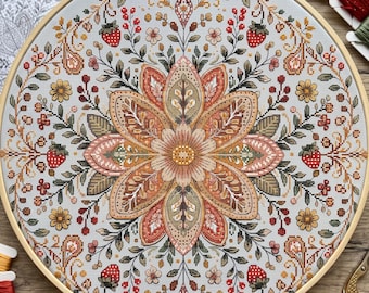 Mandala cross stitch pattern, Flowers, Rainbow, modern cross stitch, PDF, instant download, MDL147